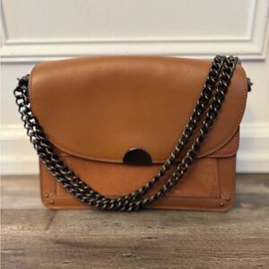 Coach Brown Leather Shoulder Bag with Dark Gunmetal Chain